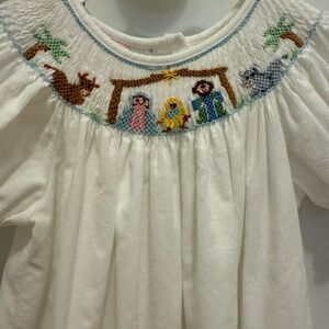 Charming White Nativity Embroidered Kids Dress